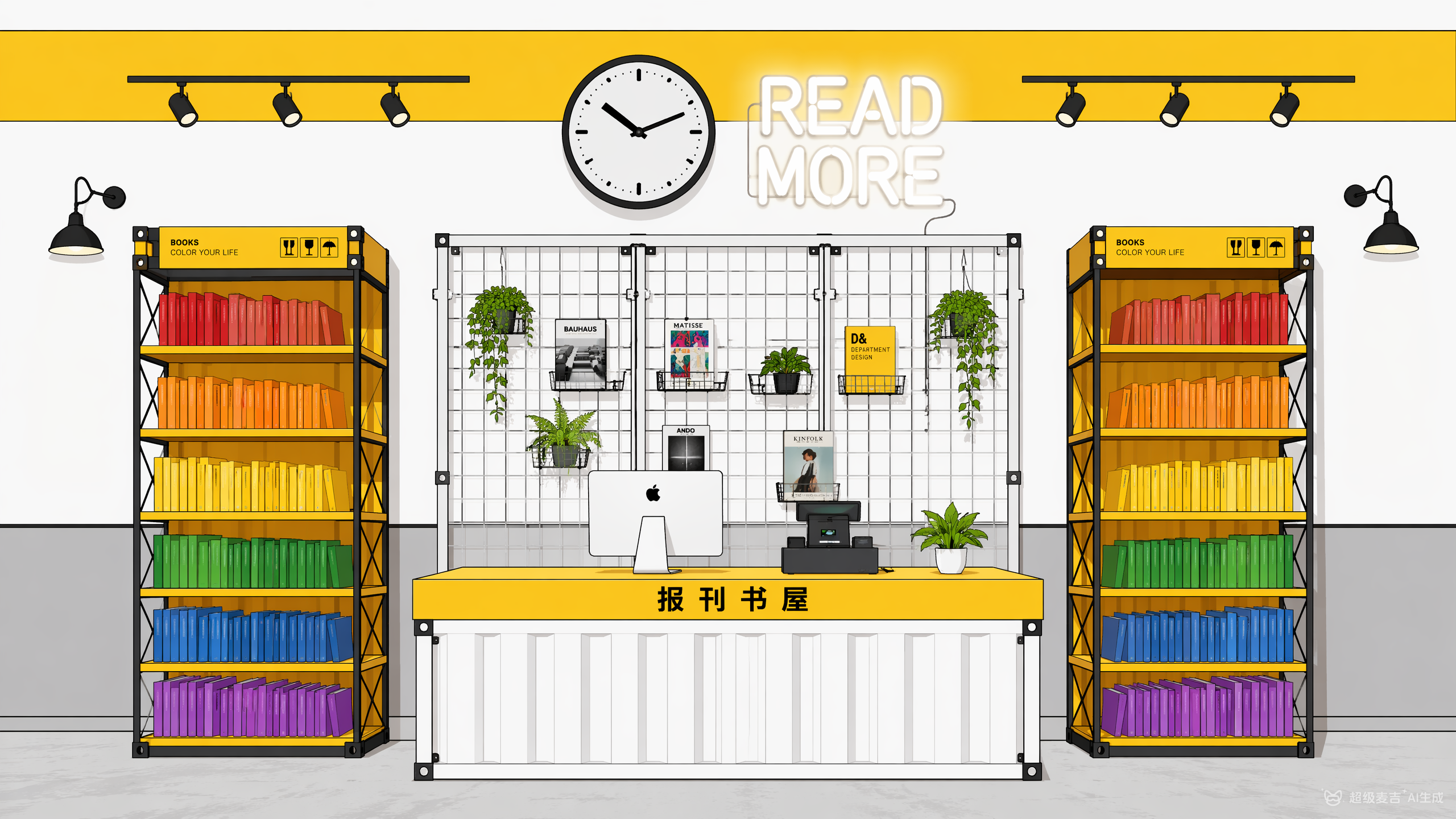书屋前方收银与书架墙面